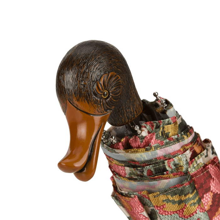 Vintage Flowered Duck Handle Folding Umbrella Women