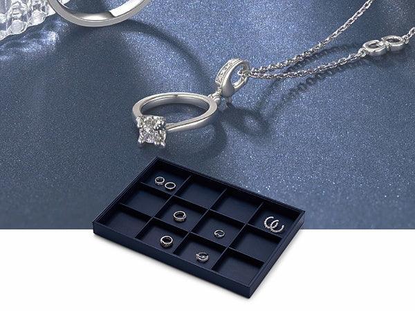 New Blue Stackable PU Leather Jewelry Display Tray