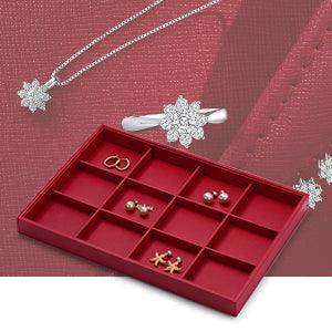 Red Stackable PU Leather Jewelry Display Tray