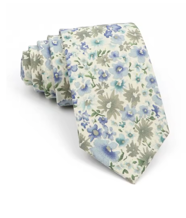 Yellow and Blue Mini Flower Silk Tie for Classy Men