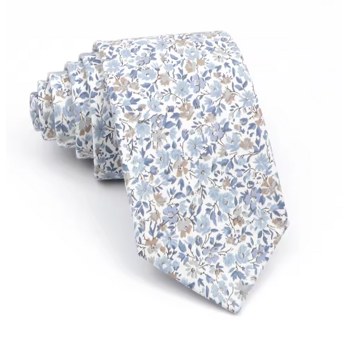 Yellow and Blue Mini Flower Silk Tie for Classy Men