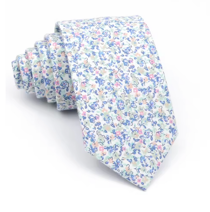 Yellow and Blue Mini Flower Silk Tie for Classy Men