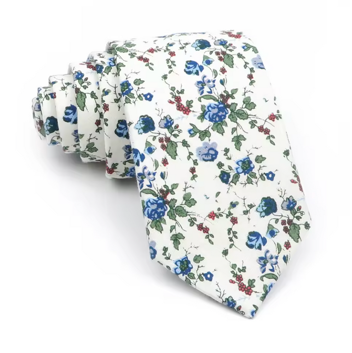 Yellow and Blue Mini Flower Silk Tie for Classy Men