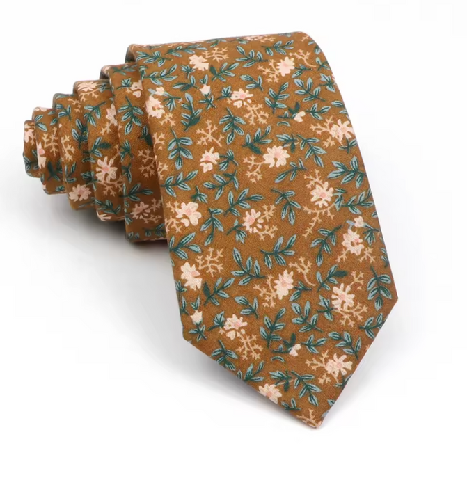 Yellow and Blue Mini Flower Silk Tie for Classy Men