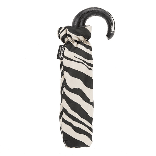 Stylish Zebra Print Leather Handle Designer Folding Umbrella