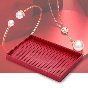 Red Stackable PU Leather Jewelry Display Tray