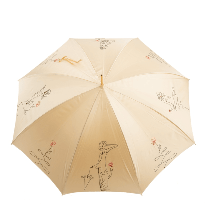 Ivory Sketch Woman Double Cloth Jeweled Umbrella Luxury