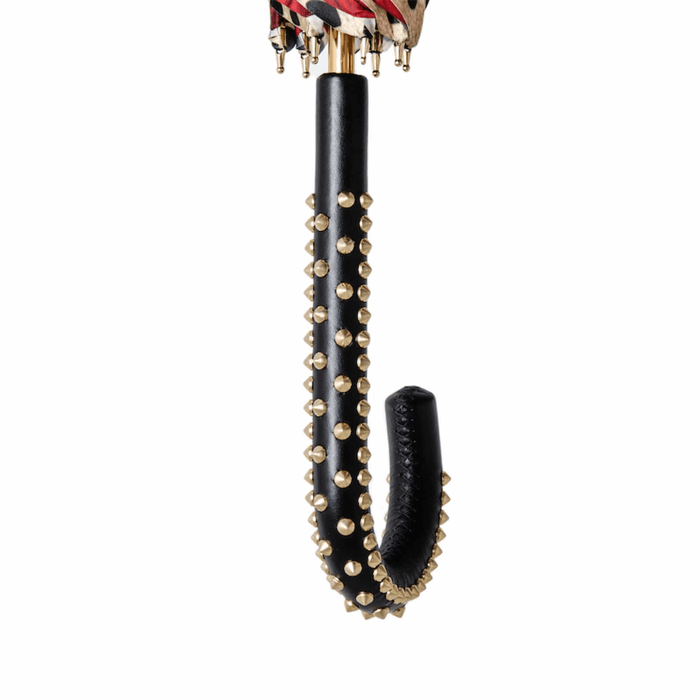 Red Rose Leopard Print Umbrella Unique Handle