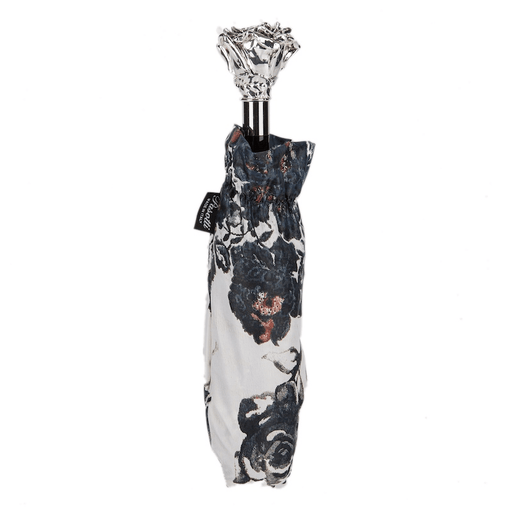 Silver Rose Floral High-Quality Folding Umbrella