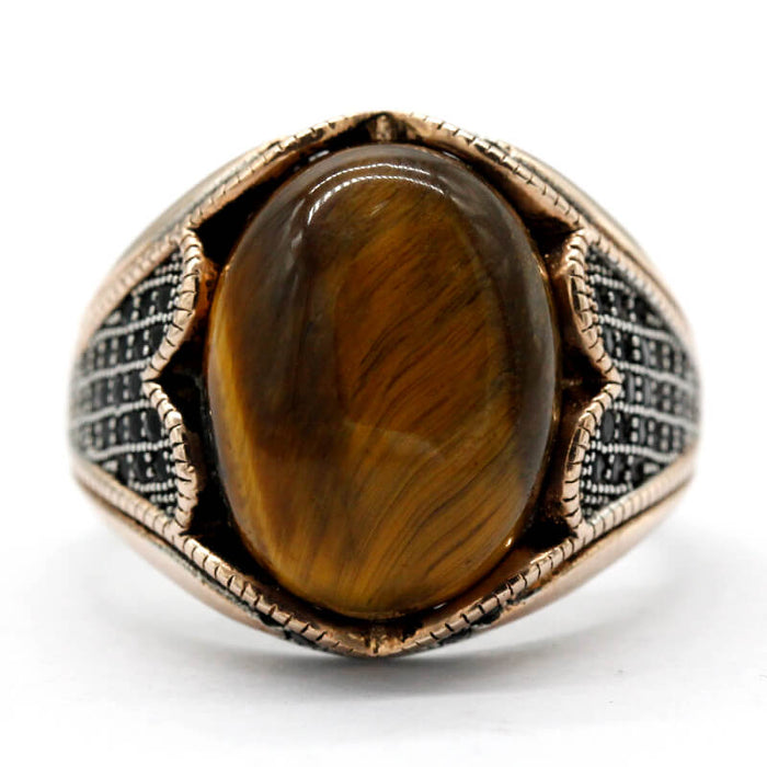 Ring with Tiger Eyes Stone Gemstone Ring