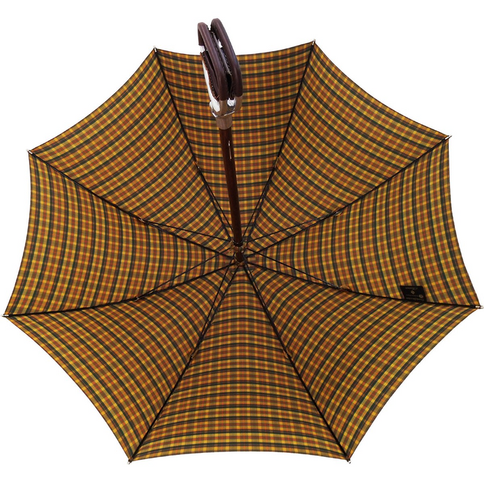 Elegant Multicolored Tartan Handmade Leather Seat Umbrella