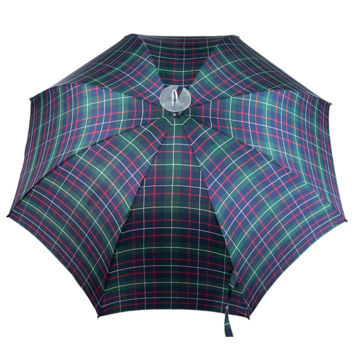 Stylish Tartan Design Handcrafted Leather Seat Umbrella