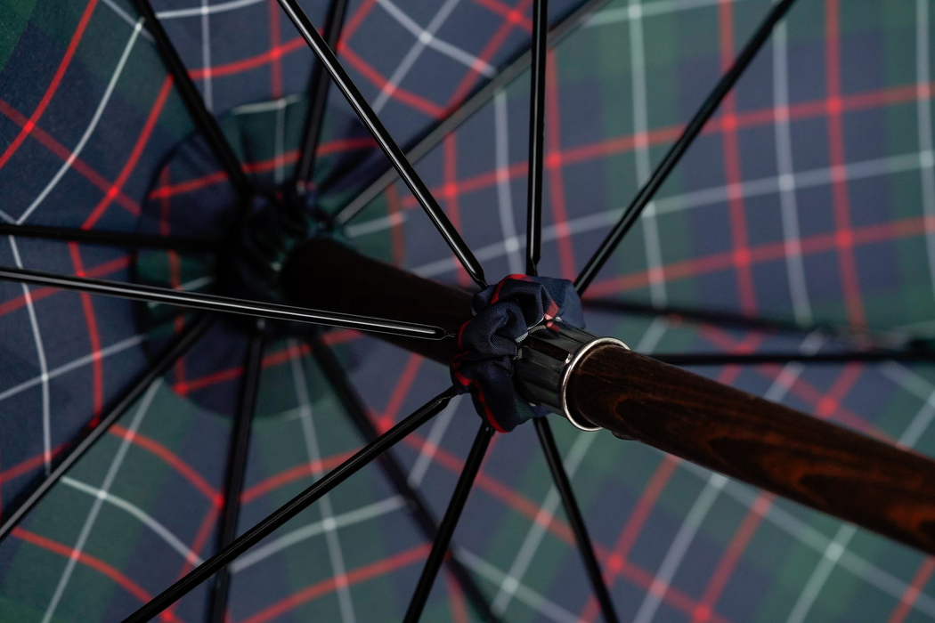 Stylish Tartan Design Handcrafted Leather Seat Umbrella