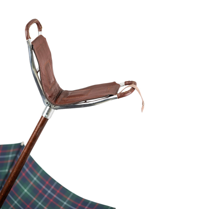 Stylish Tartan Design Handcrafted Leather Seat Umbrella