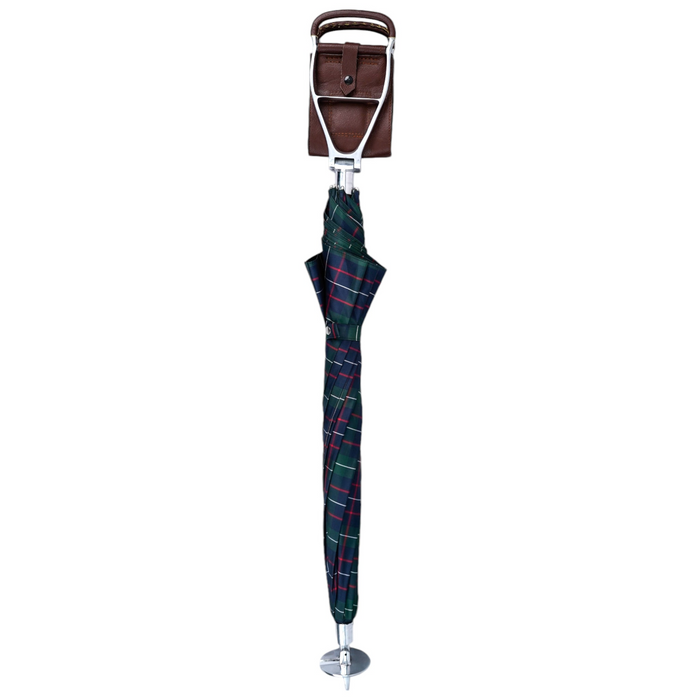 Stylish Tartan Design Handcrafted Leather Seat Umbrella