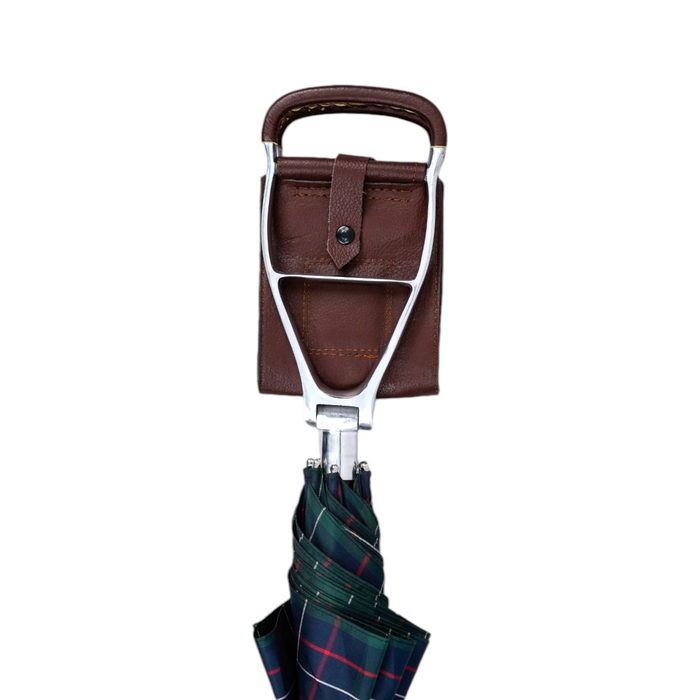 Stylish Tartan Design Handcrafted Leather Seat Umbrella