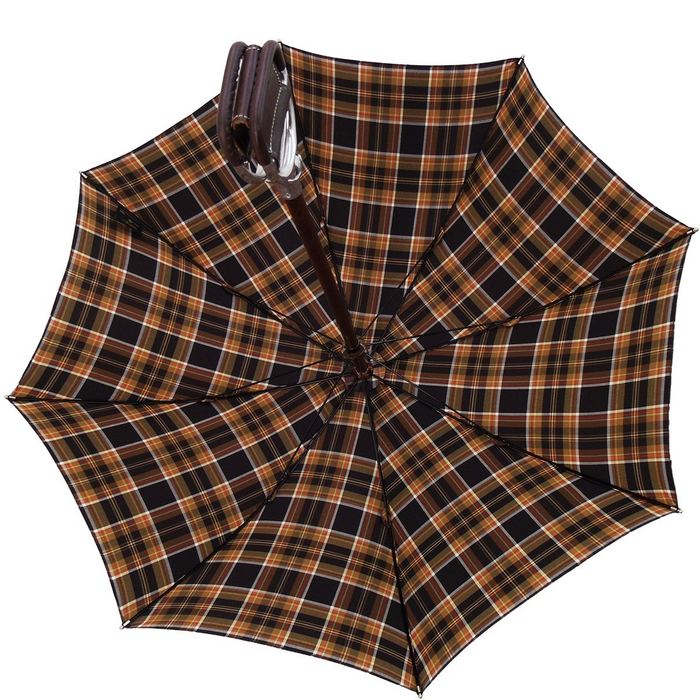 Designer Brown Tartan Handcrafted Leather Seat Umbrella