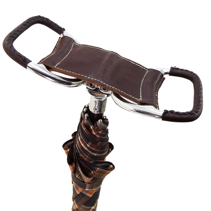 Designer Brown Tartan Handcrafted Leather Seat Umbrella