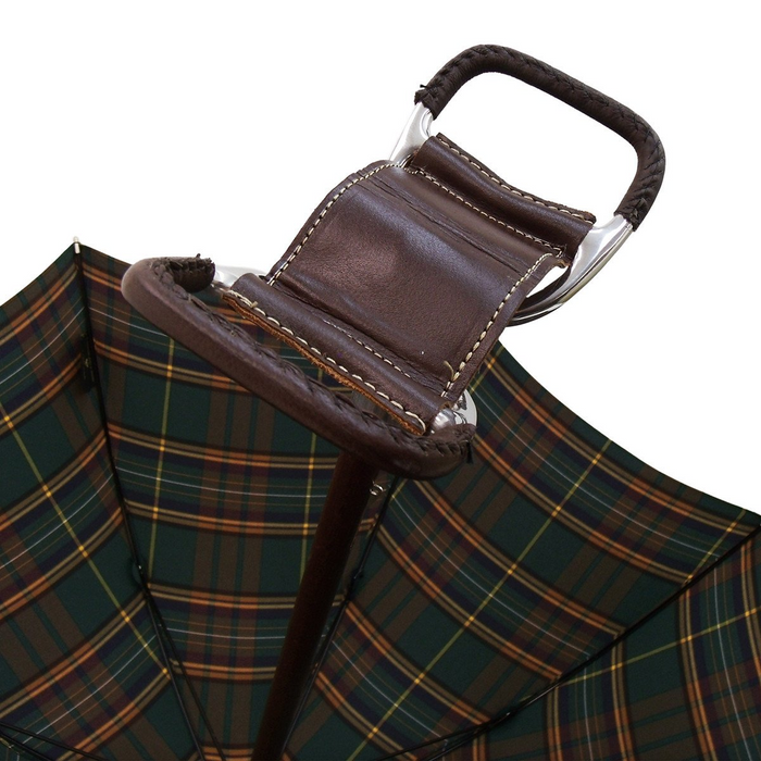 Exclusive Green and Brown Tartan Leather Seat Umbrella