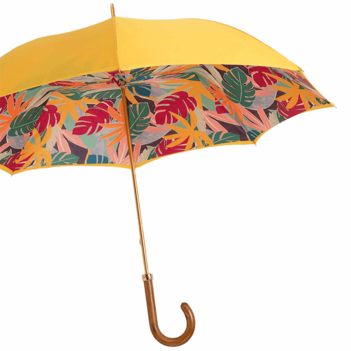 Luxury Women Yellow Umbrella Tropical Interior Design with Wooden Handle