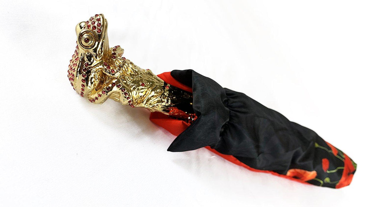 Luxury Umbrella with Red Poppies and Frog and Crystals