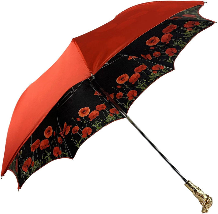 Luxury Umbrella with Red Poppies and Frog and Crystals