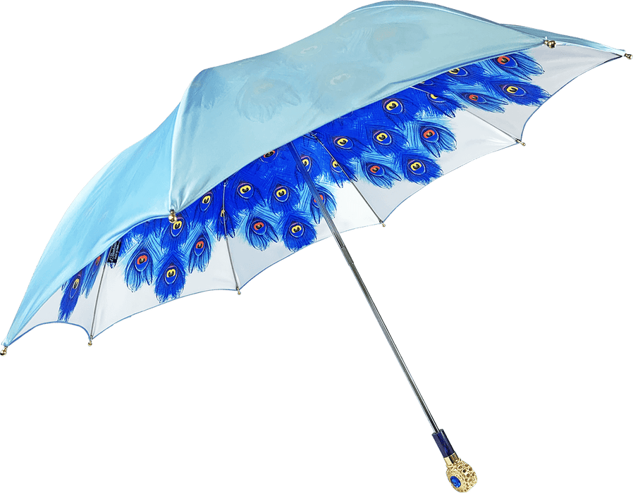 Peacock Design Folding Umbrella with Sapphire Crystals