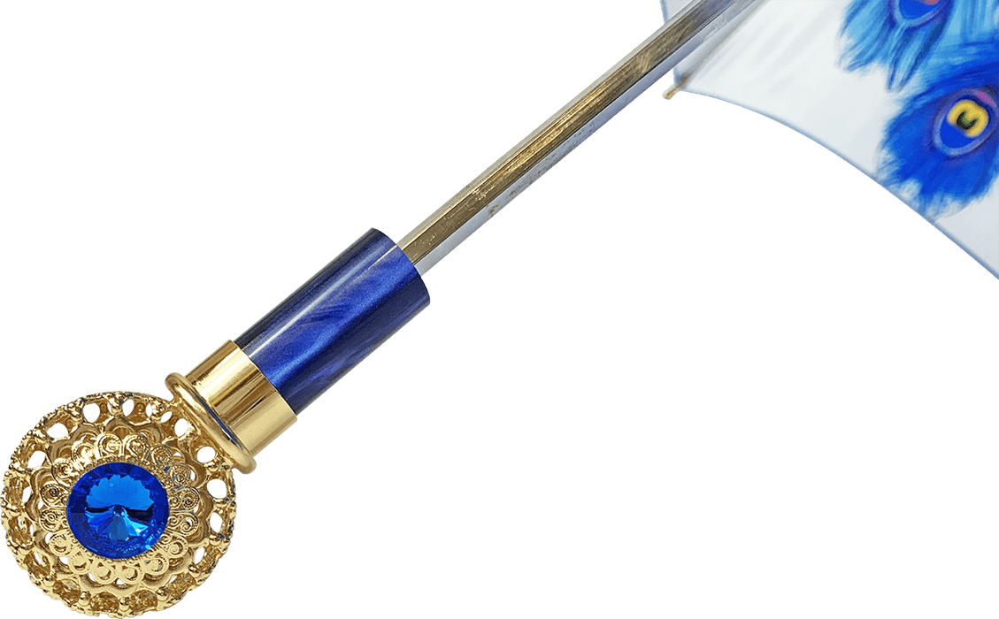 Peacock Design Folding Umbrella with Sapphire Crystals