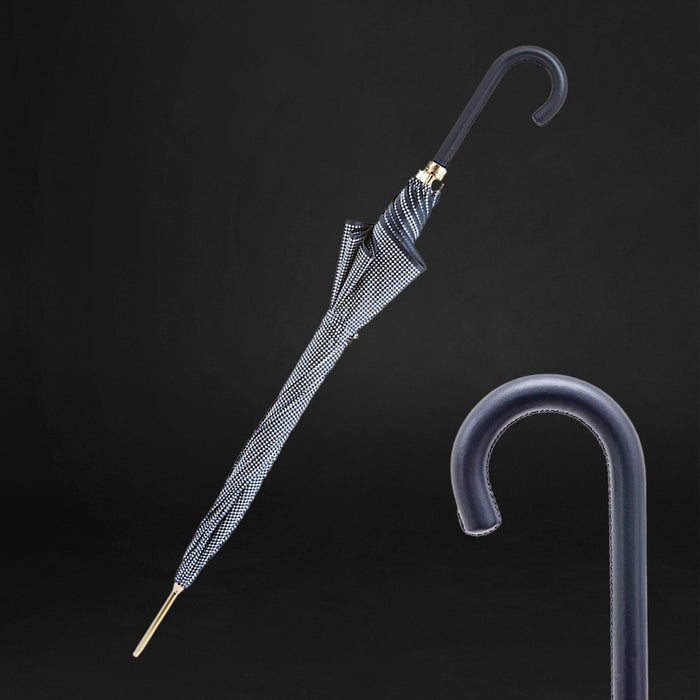Navy Leather Handle Classic Premium Quality Umbrella