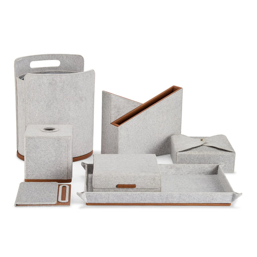Burnished Finish Desk Organizer – 7-Piece with Suede & Leather
