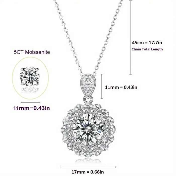 Luxury Moissanite Sunflower Pendant Necklace – Round Cut for Women