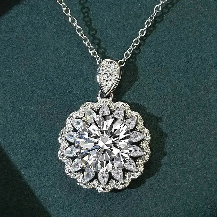 Luxury Moissanite Sunflower Pendant Necklace – Round Cut for Women