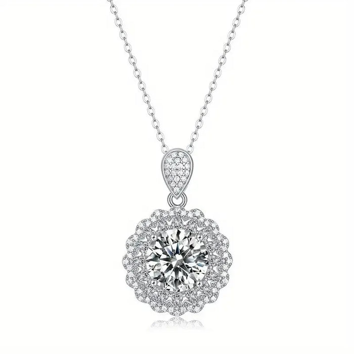 Luxury Moissanite Sunflower Pendant Necklace – Round Cut for Women