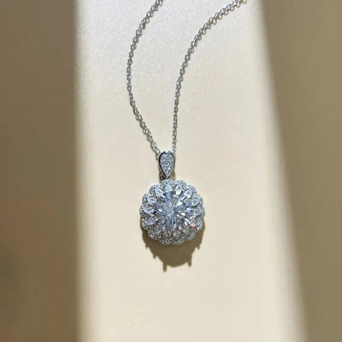 Luxury Moissanite Sunflower Pendant Necklace – Round Cut for Women