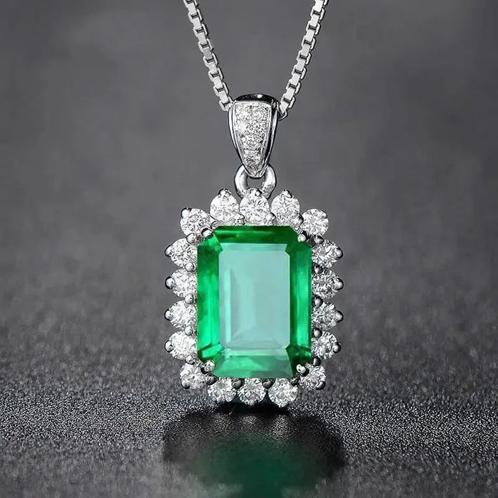 Luxury Square Green Zirconia 925 Sterling Silver Pendant Necklace