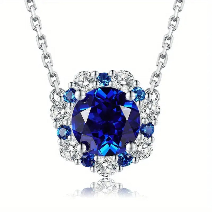 Synthetic Sapphire Pendant Necklace – Elegant Women's Collarbone Chain