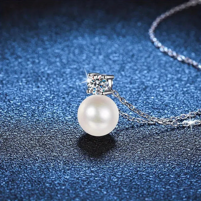 Elegant 0.5 Carat Moissanite and Pearl Necklace – 925 Sterling Silver