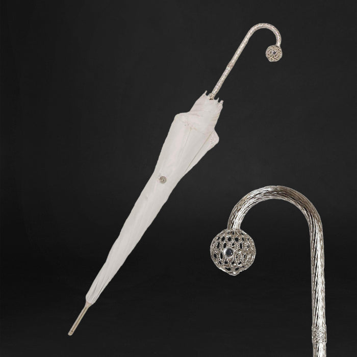 Luxury Bridal White Umbrella with Silver Jewels