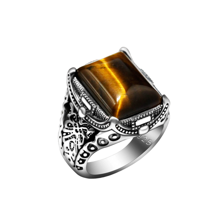 Sterling Silver Tiger Eye Square Men’s Ring