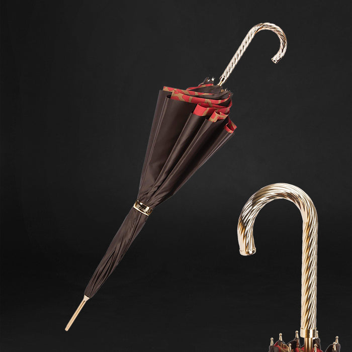 Red Giraffe Print Brown Double Cloth Umbrella