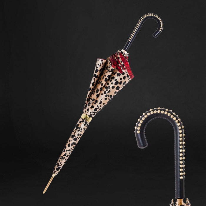 Red Rose Leopard Print Umbrella Unique Handle