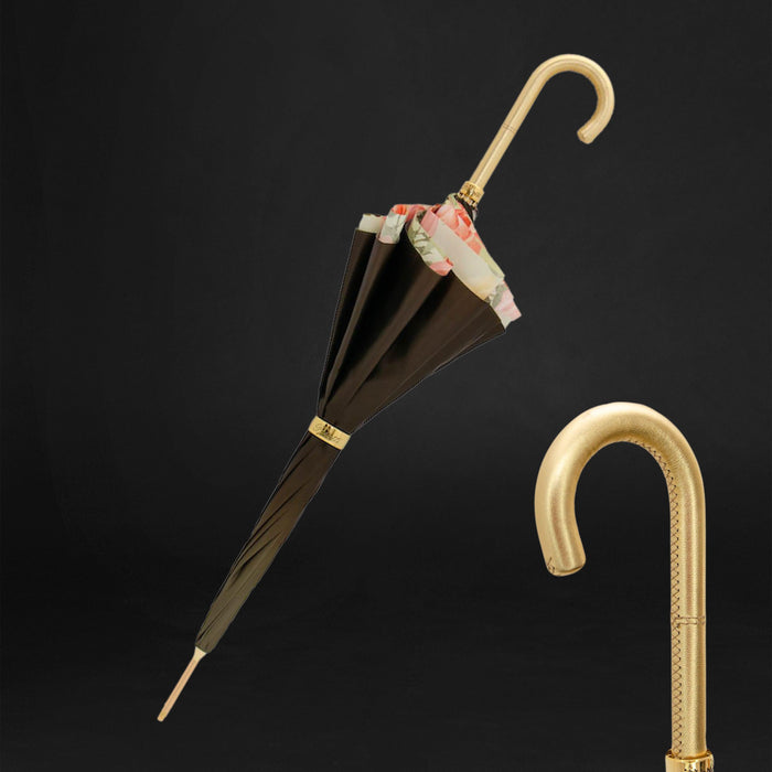 Unique Yellow Roses Umbrella with Leather Handle for Women