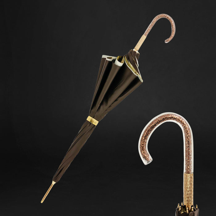 Luxury Khaki Umbrella with Flowered Canpy and Glitter Handle