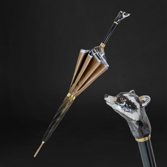 Raccoon Print Double Cloth Enamel Handle Umbrella