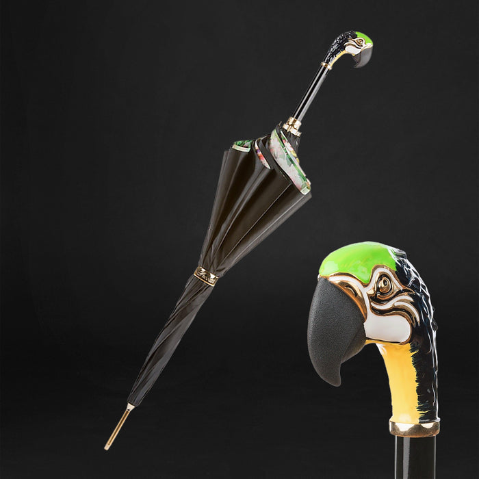 Parrot Black Print Designer Umbrella for Women