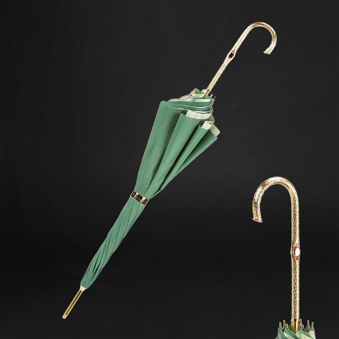 Jeweled Handle Green and Pink Roses Double Cloth Umbrella