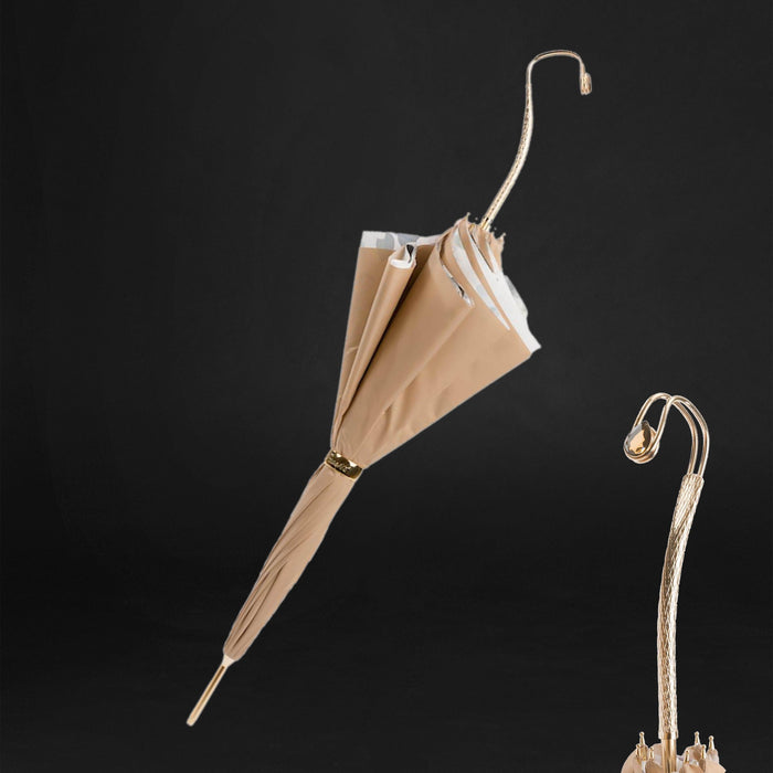 Jeweled Brass Handle Romantic Beige Umbrella