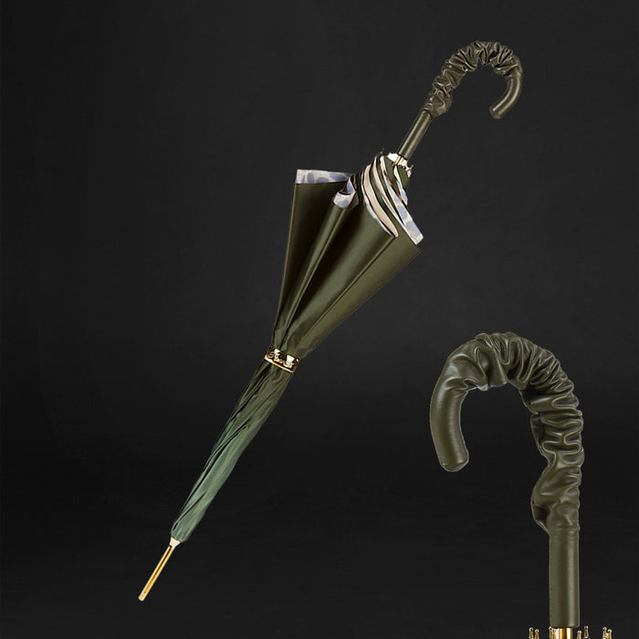 Olive Green Leopard Print Leather Ruched Umbrella