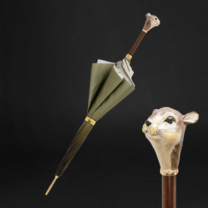 Green Squirrel Print Enamel Handle Umbrella - Pretty