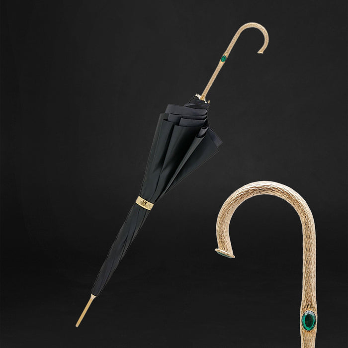 Peacock Gold Handle Black Double Cloth Umbrella Unique